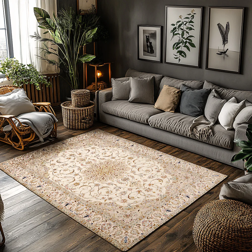 

Vintage Red Floral Area Rug with Classic Persian Design for Living Room or Bedroom Decoration Soft Comfortable Carpets 5ft x 7ft