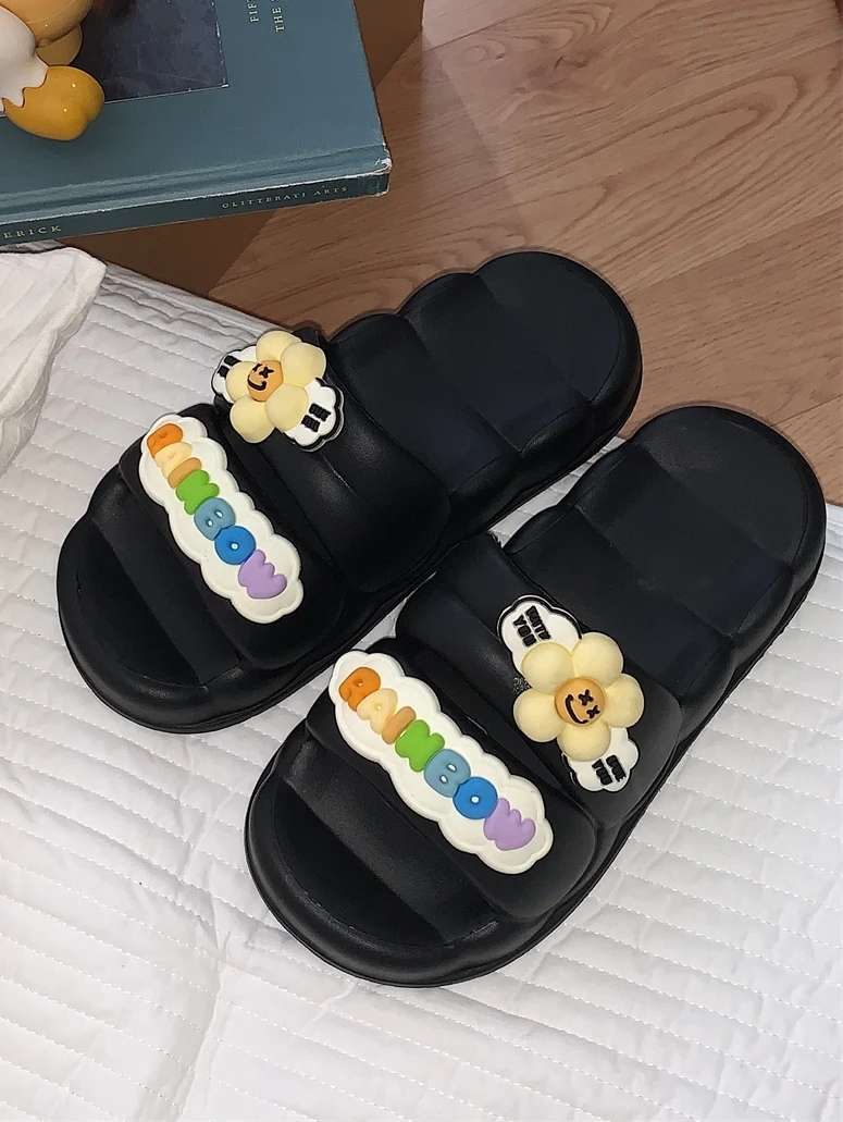 Man Women Slippers Double Strap Slippers For Summer Women Wearing Anti Slip Thick Sole Sandals Mesh Creative Sunflower Instagram