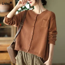 Loose Women's Clothing 2022 Sweaters Button Pockets Cardigan Autumn Winter Thin Solid Intellectual Casual Fashion Office Lady