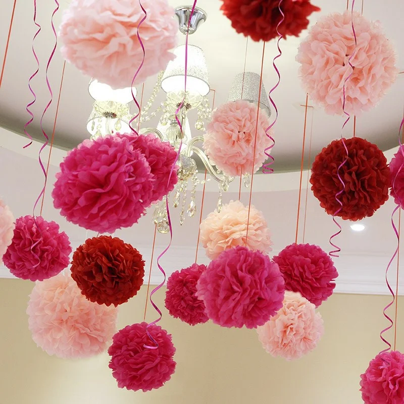 1pc 4inch-14inch Colorful Flower Paper Ball and Pompom Wall Decorations Living Room for Home Wedding & Event Birthday Party