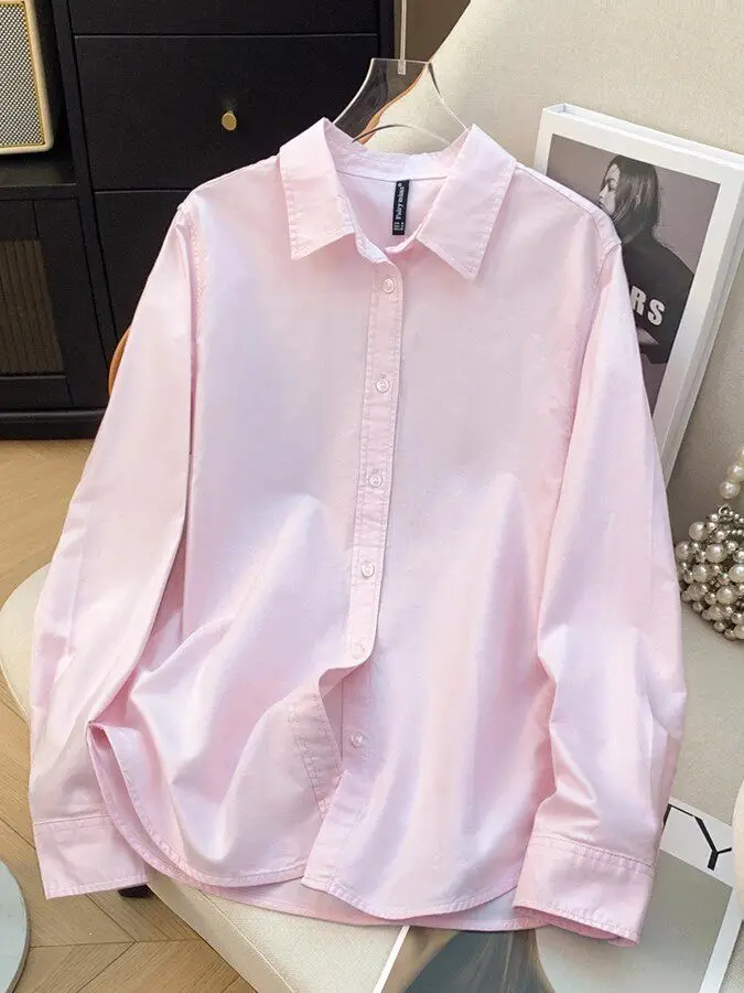 

Женская тонкая рубашка с длинным рукавом и воротником, свободного кроя, в корейском стиле, с пуговицами, из полиэстера, весна 2026