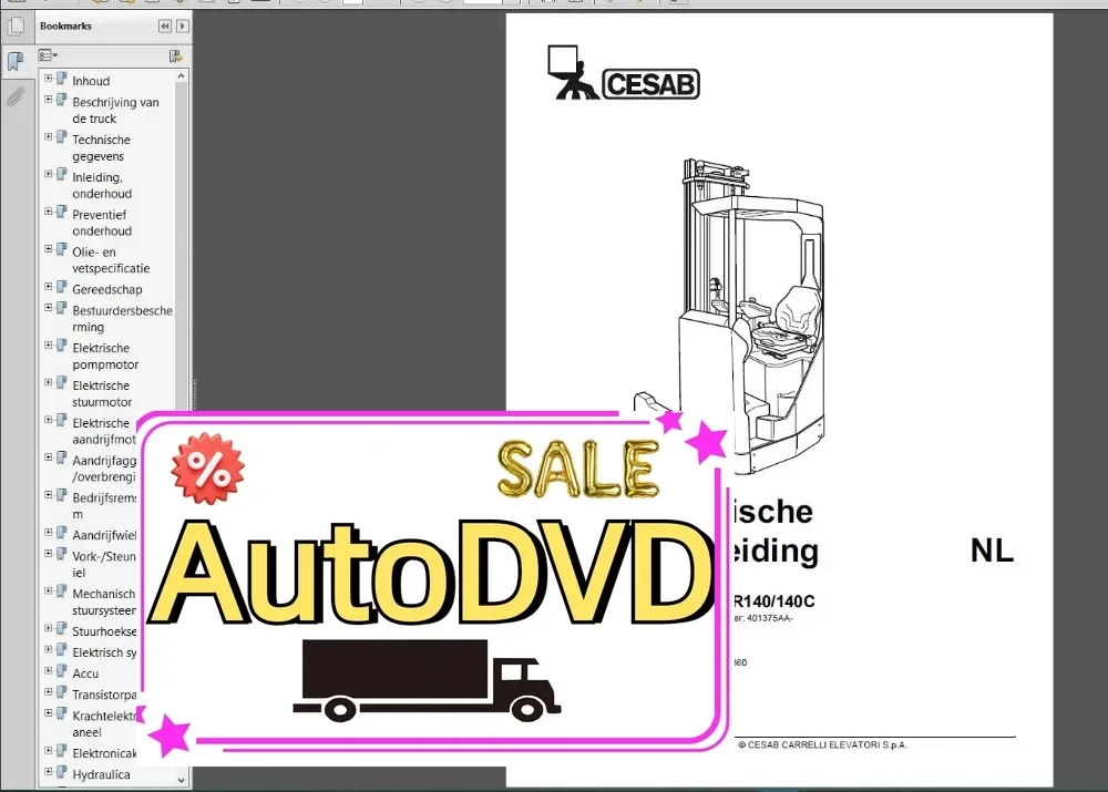 

Каталог запасных частей для вилочного погрузчика AutoDVD Cesab и руководство по обслуживанию, полный DVD 28 ГБ