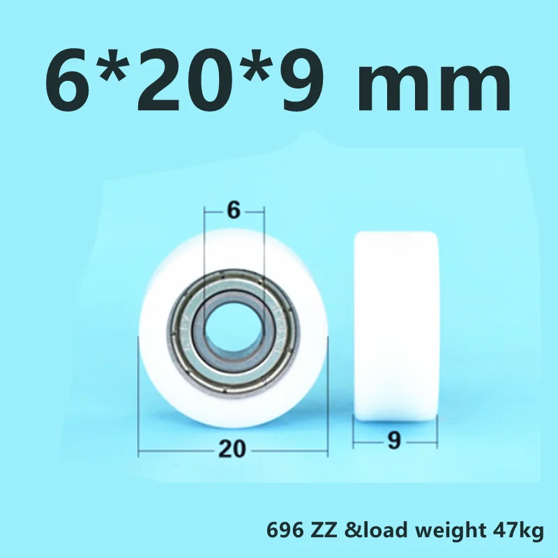 2Pieces  696ZZ & 6x20X9mm F626zz 6x28x12mm Plastic Coated Roller Drawer Furniture Pulley POM Bearings