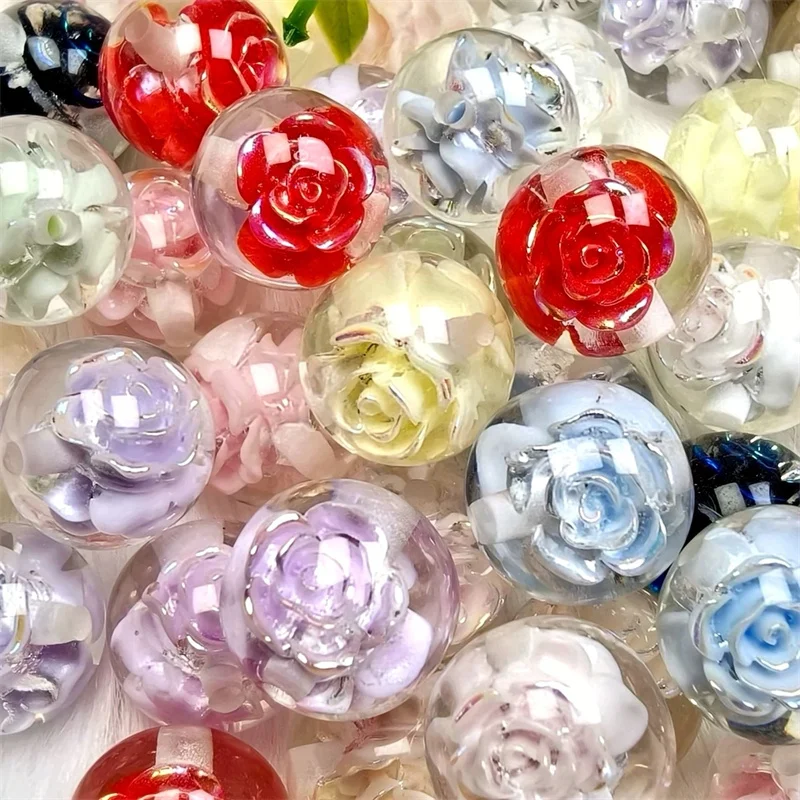 New arrived 50pcs/lot 16mm rose flowers core geometry rounds shape resin beads diy jewelry garment hair accessory