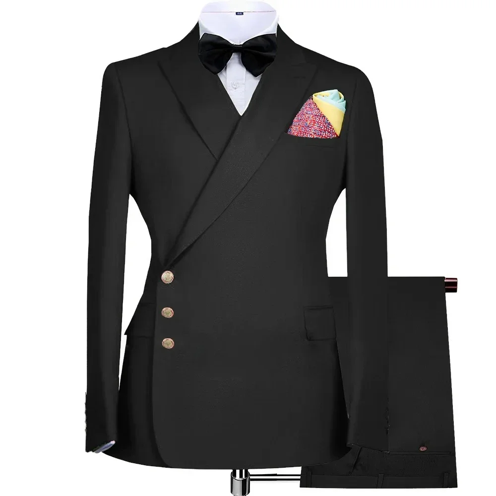 2024 New Fashion Black Men\'s Suits Custom Formal Wedding Grooms Jackets Slim Fit Blazer 2 Piece Set Trajes Elegante Para Hombres