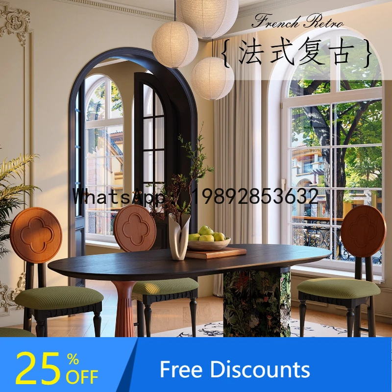 

XL Solid Wood Dining Table French Retro Household Oval Dining Table White Ash Wood Dining Table