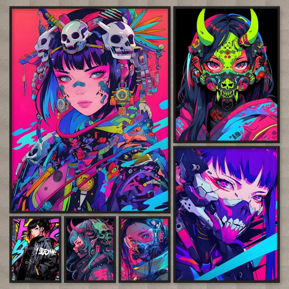 Art Cyberpunk Colorful Girl Poster HD Room Decor Home Decoration Interior Wall Art Printing Waterproof Garage Party BedRoom Gift