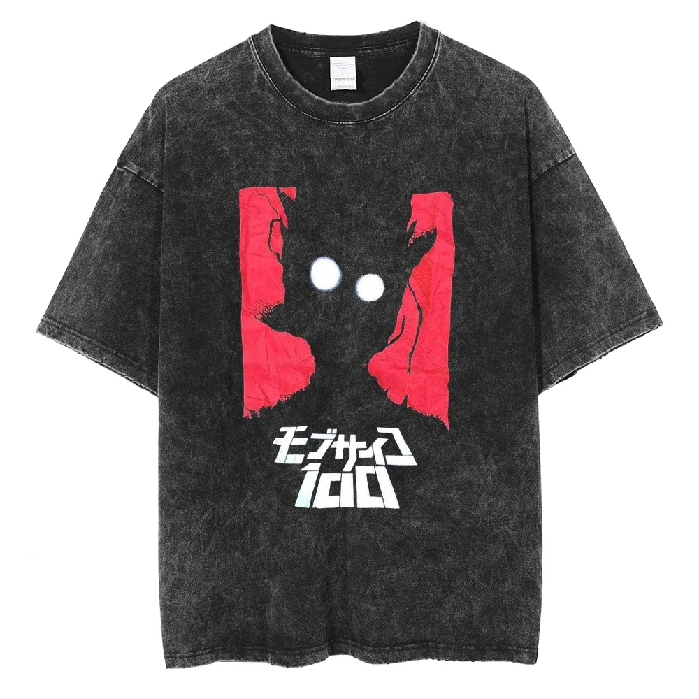 2026 summer Mob Psycho 100 Shigeo & Dimple Washed Anime T-shirt Harajuku Streetwear Oversized Short Sleeve Tee view 4