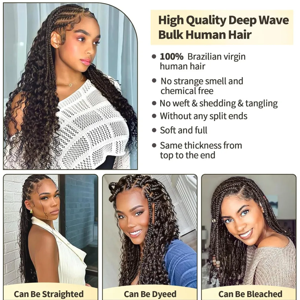 Kinky Straight Human Hair Braiding Hair No Weft Natural Black Color 100% Unprocessed Human Hair Extensions 16-26Inch For Woman