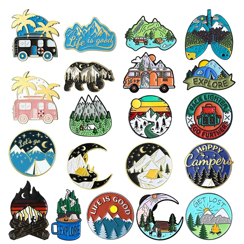 

20-Pack Outdoor Enamel Pin Set Funny Camping Pins Natural Button Pins Vintage Lapel Pins Cute Mini Enamel Pins (Camping)