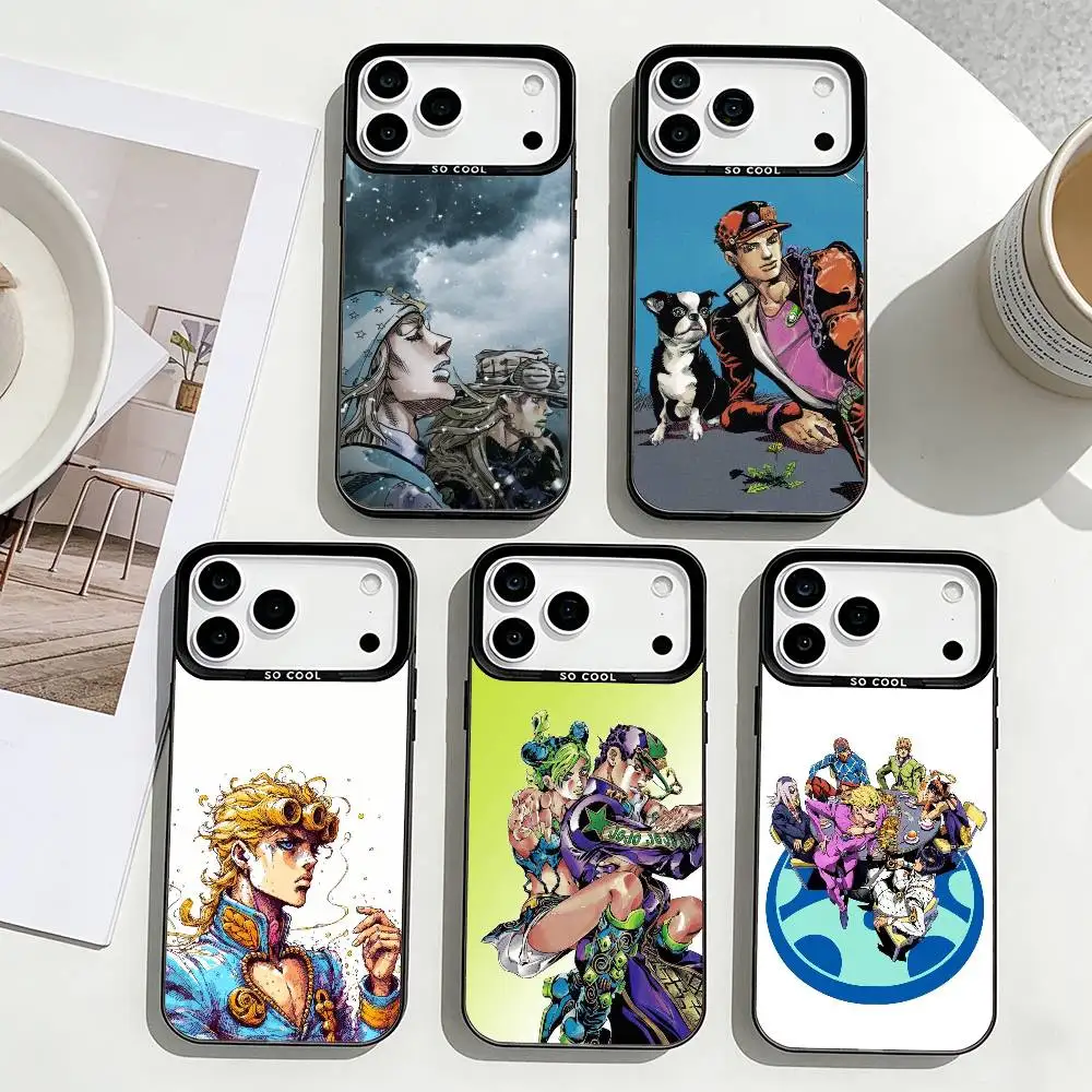 

J-JoJo's Bizarre A-Adventure Phone Case For iPhone17,16,15,14,13,12,Pro Max Black Colored Silver Plated Inside Cover