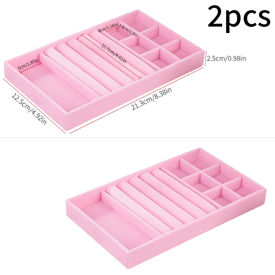 2Pcs Velvet Jewelry Display Tray, Exquisite Storage Box