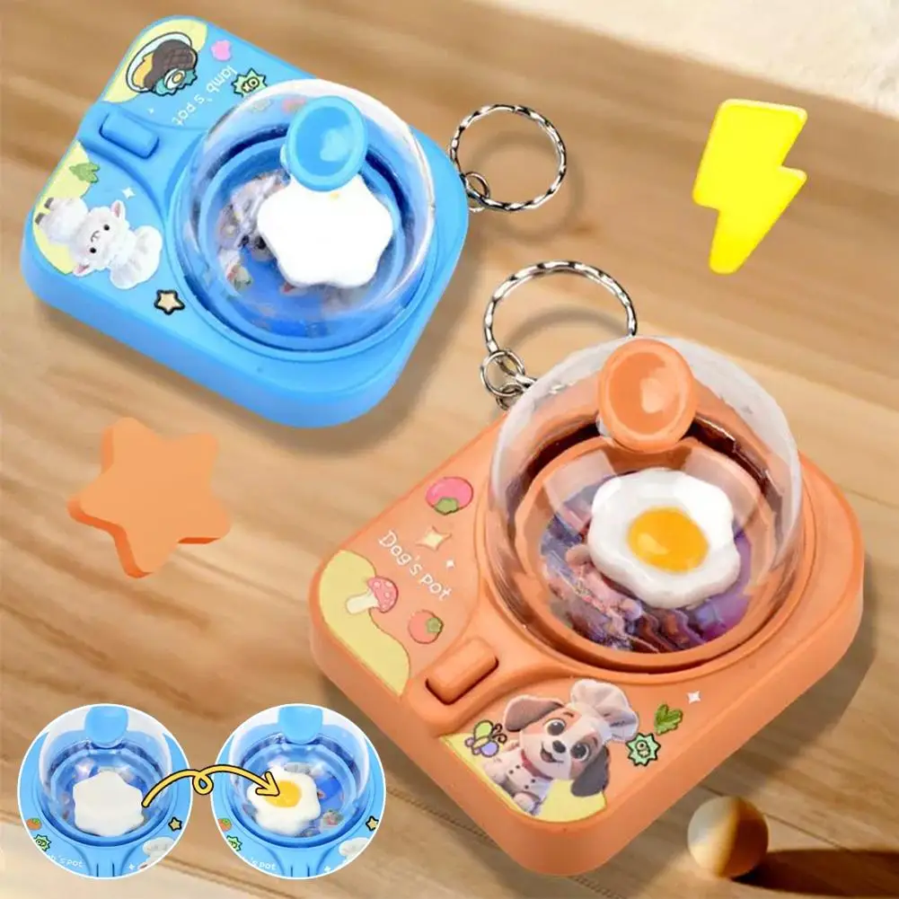 Mini Fried Egg Flipper Fidget Toy Creative Cartoon Egg Cooker Keychain Stress Relief Clicker Pendant Kids Fun Birthday Gift
