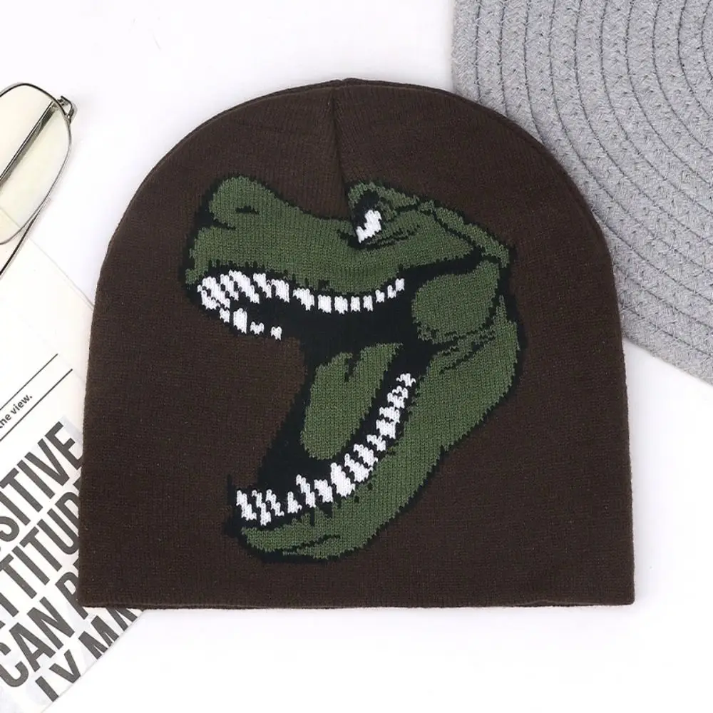 Gifts Knitted Dinosaur Beanie Dinosaur Pattern Warm Knitted Beanie Hat Pullover Stretch Fit Pullover Knit Cap Daily Outfits