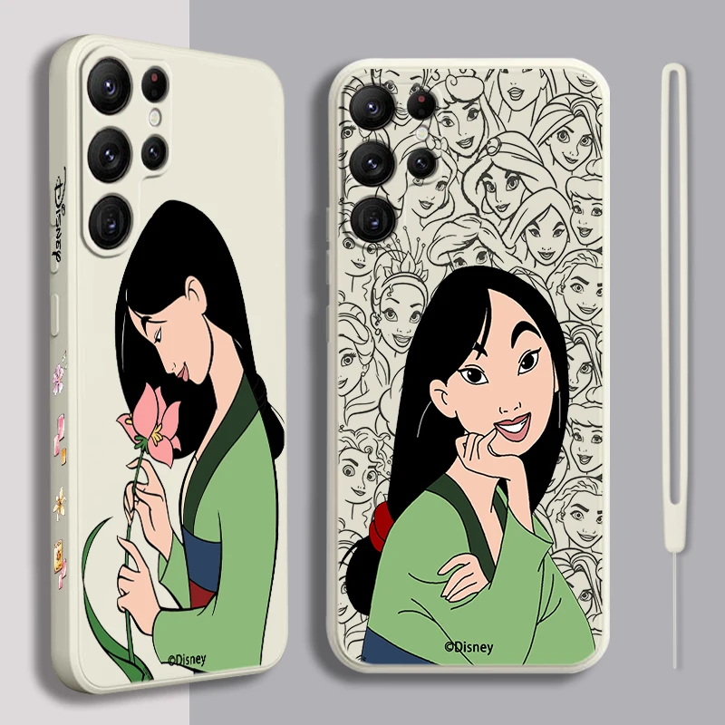 

Disney Mulan Cartoon Girl Liquid Left Rope For Samsung Galaxy S24 S23 S22 S21 S20 FE S10 Ultra Plus Lite 5G Cover Funda