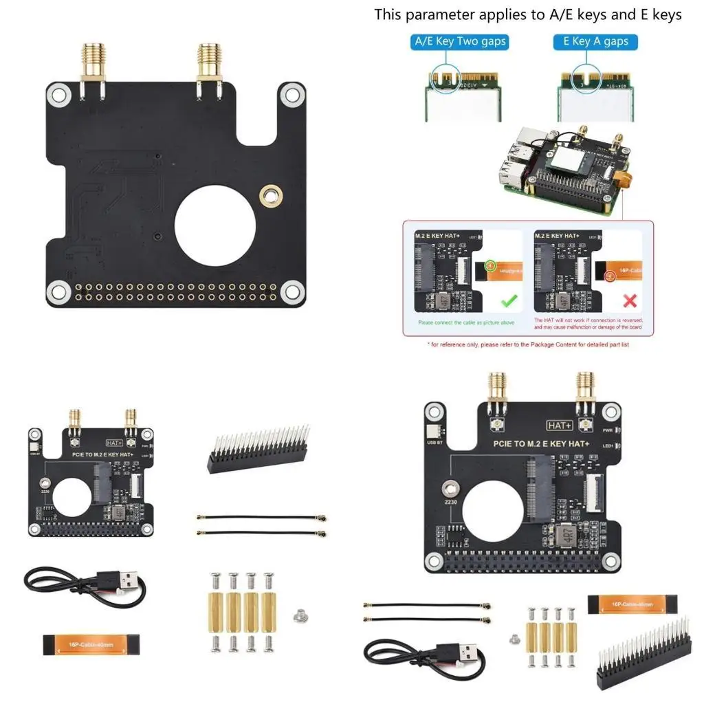 

652F PCIE M.2 E HAT+ Adapter Board Compatible For Pi 5 Adapter Board for Enhances Wireless Connectivity USB to SH1.0 2Pin