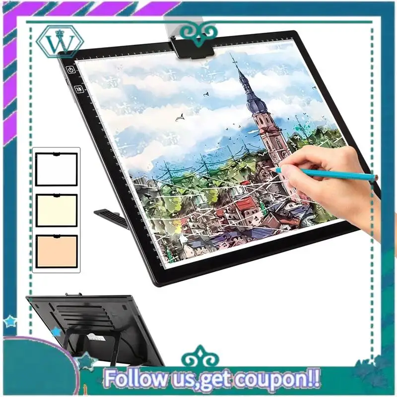 A75Q-Rechargeable A3 Light Pad For Diamond Painting,Tracing Light Box With Stand And Clip,3 Colors Stepless Dimmable
