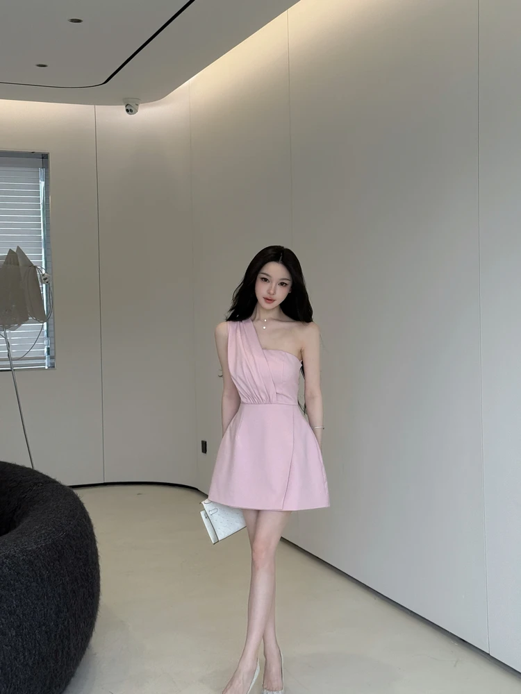 

Ele Gentle Waist-Cinching Single oulder Design High Waist A-Line Skirt Dr YOUENBB Commute Sle Polyester ort Dr