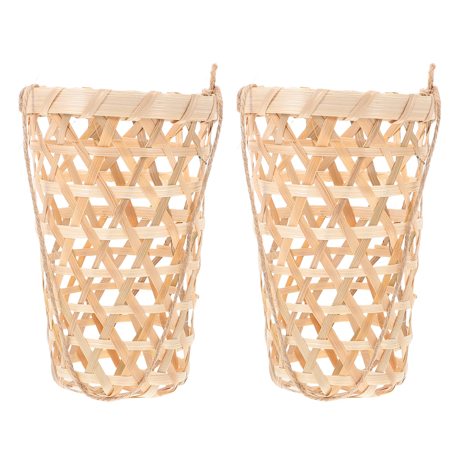 

2 Pcs Mounted Farmhouse Hanging Planter Bamboo Flower Basket Hanging Planter for Plants Outdoor Decor Woven Basket Garden