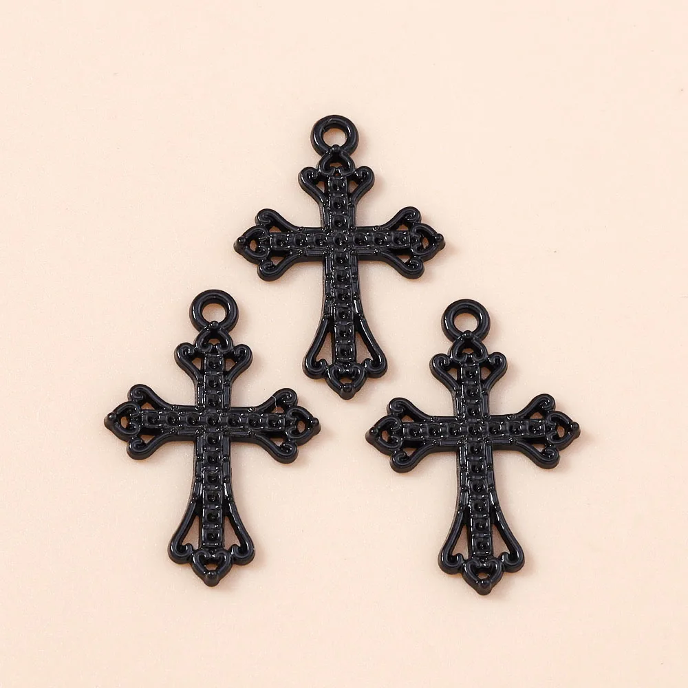 Leslie 10 Stück Steampunk-Kreuz-Charm für die Schmuckherstellung, schwarze Farbe, Kreuz-Anhänger, Halskette, Schlüsselanhänger, DIY-Hip-Hop-Schmuckzubehör – Detail 6