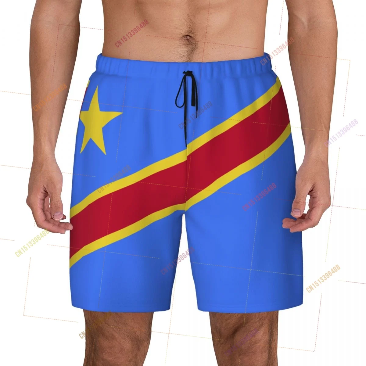 Democratic Republic Of Congo Flag Top Print 3D Mens Swimming Trunks Hawaiian Bathing Beach 2 in 1 Quick-Dry Summer Swim Shorts
