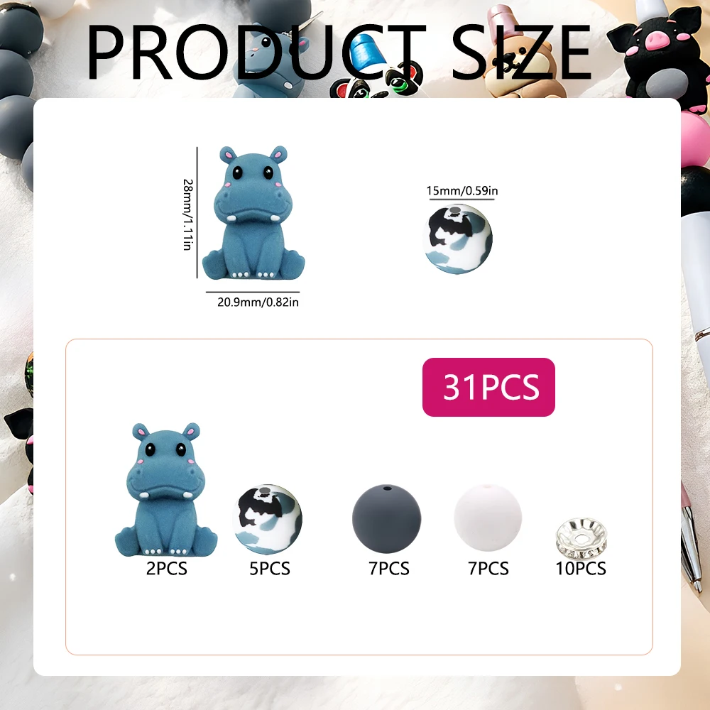 31/75-teiliges 3D-Tierkombinations-Silikonperlen-Set für DIY-Halsketten, Armbänder, Dekorationen, Stifte, Schmuckanhänger usw. Geburtstagsgeschenk für die Feiertage – Detail 8