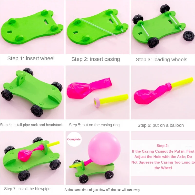 Creative Science Technology Production DIY Balloon Recoil Car Primary School Science Experiment Puzzle Science Education Toy Gif