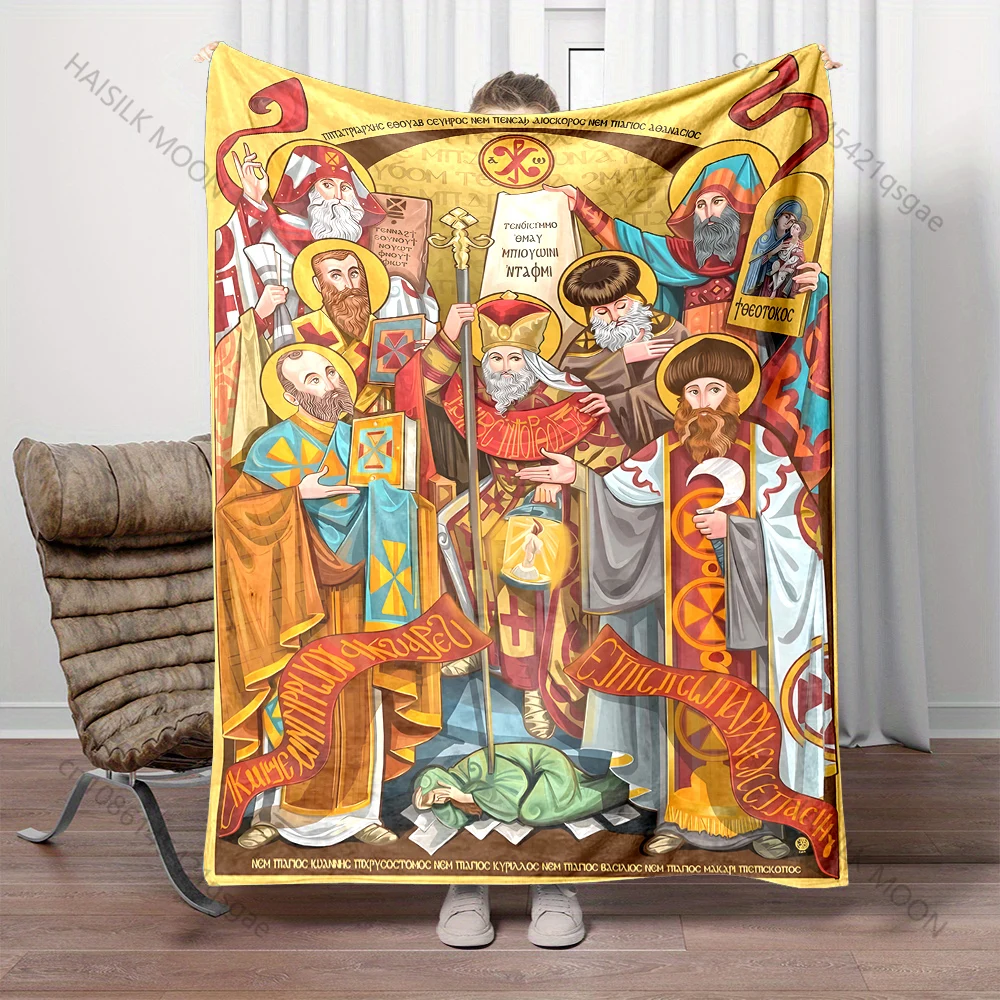 1PC Religious figures with text print blanket Prayer blankets for believers suitable for home sofa camping travel car