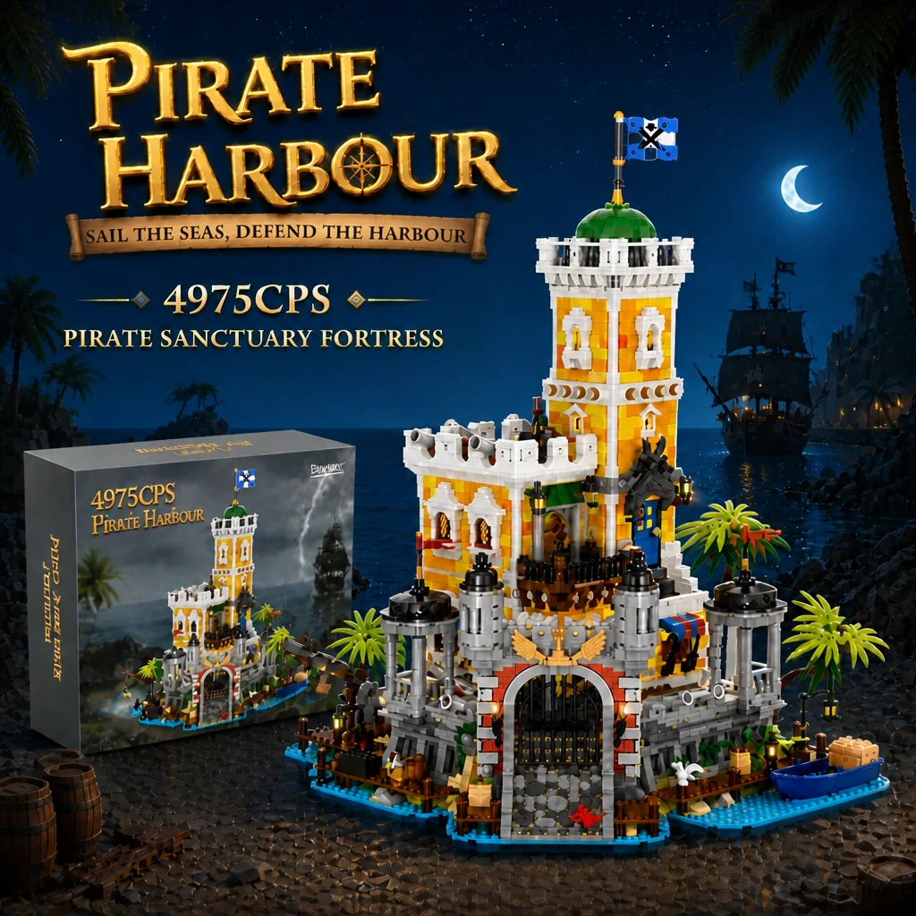 Pirate Harbour Medieval Castle Architecture Building Blocks With Light Modular Assembly Model Bricks Creative Adult Gift 4975PCS