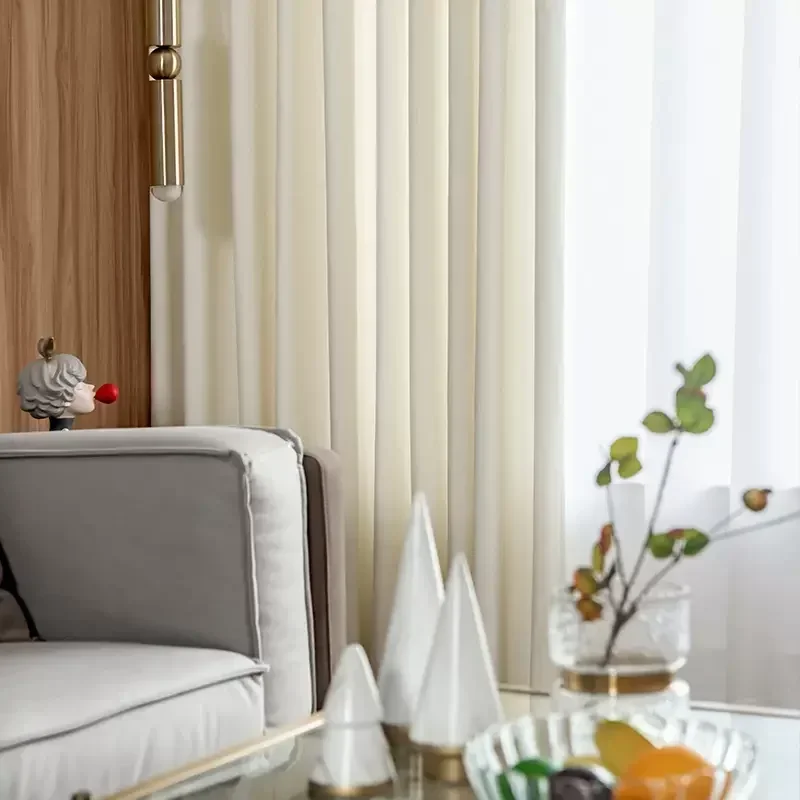 Creamy Off-white Thickened Blackout Velvet Curtains Customized Finished Product for Living Room Bedroom Balcony Bay Window