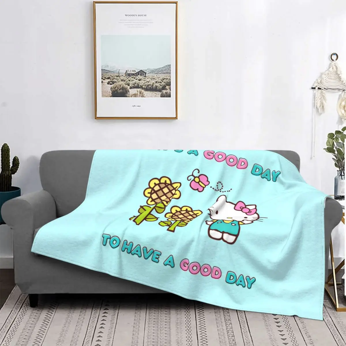 Official Hello Kitty It's A Good Day Blanket Fuzzy Novelty Warm Throw Blankets for Home Restaurant All Season