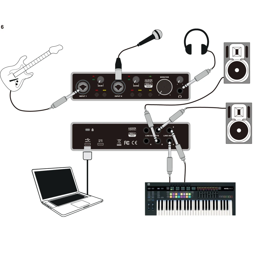 UX44 pro Audio Professional Sound Card 4 Channel 4in 4out USB Interface for Live Recording ASIO Drivers Included