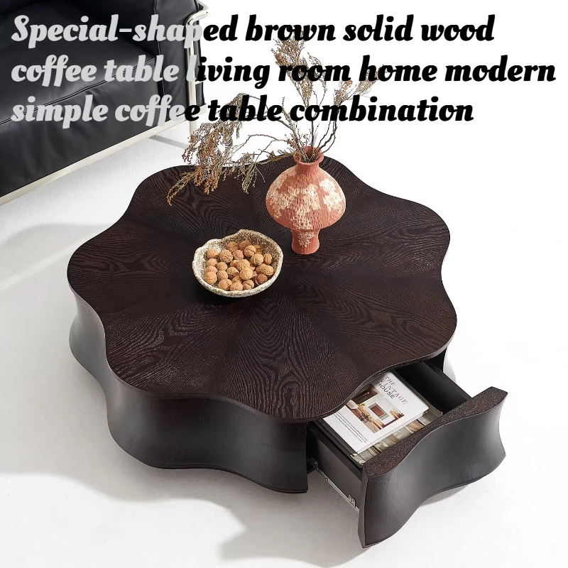 

Wabi Sabi Coffee Table Living Room Solid Wood Irregular Brown Mid Century Modern Minimalist Petal Shape Center Side Furniture