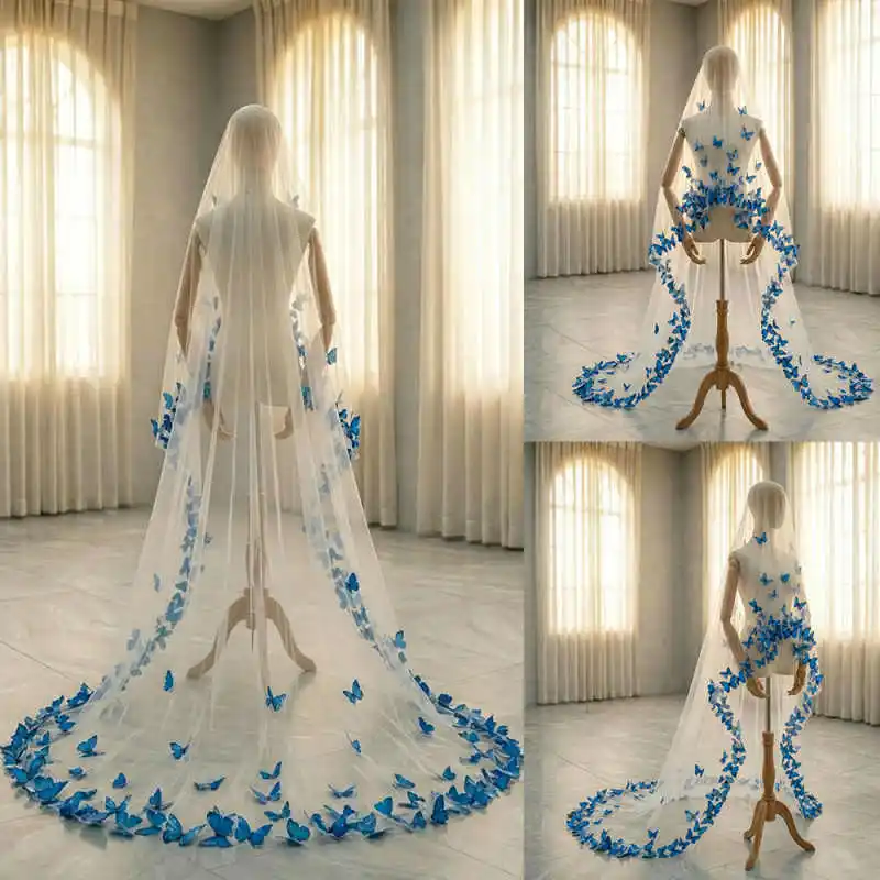 

Graceful Bridal Wedding Veils With Comb Long Cathedral Length Two Layer Accessories For Brides Customized