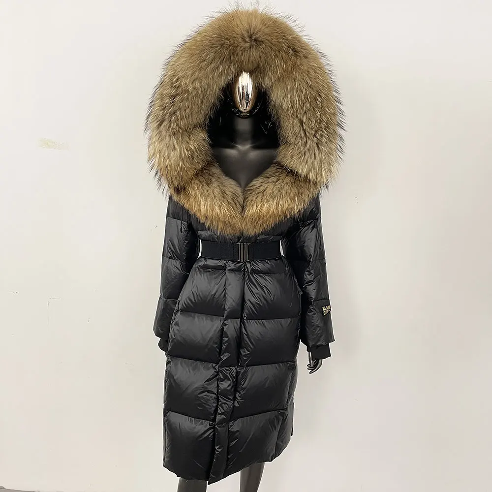 Down Coat Women Winter Thick Autumn Hat Detachable X-long White Duck Down Jacket OverwearsReal Fox Fur Collar Hooded Fur Jacket