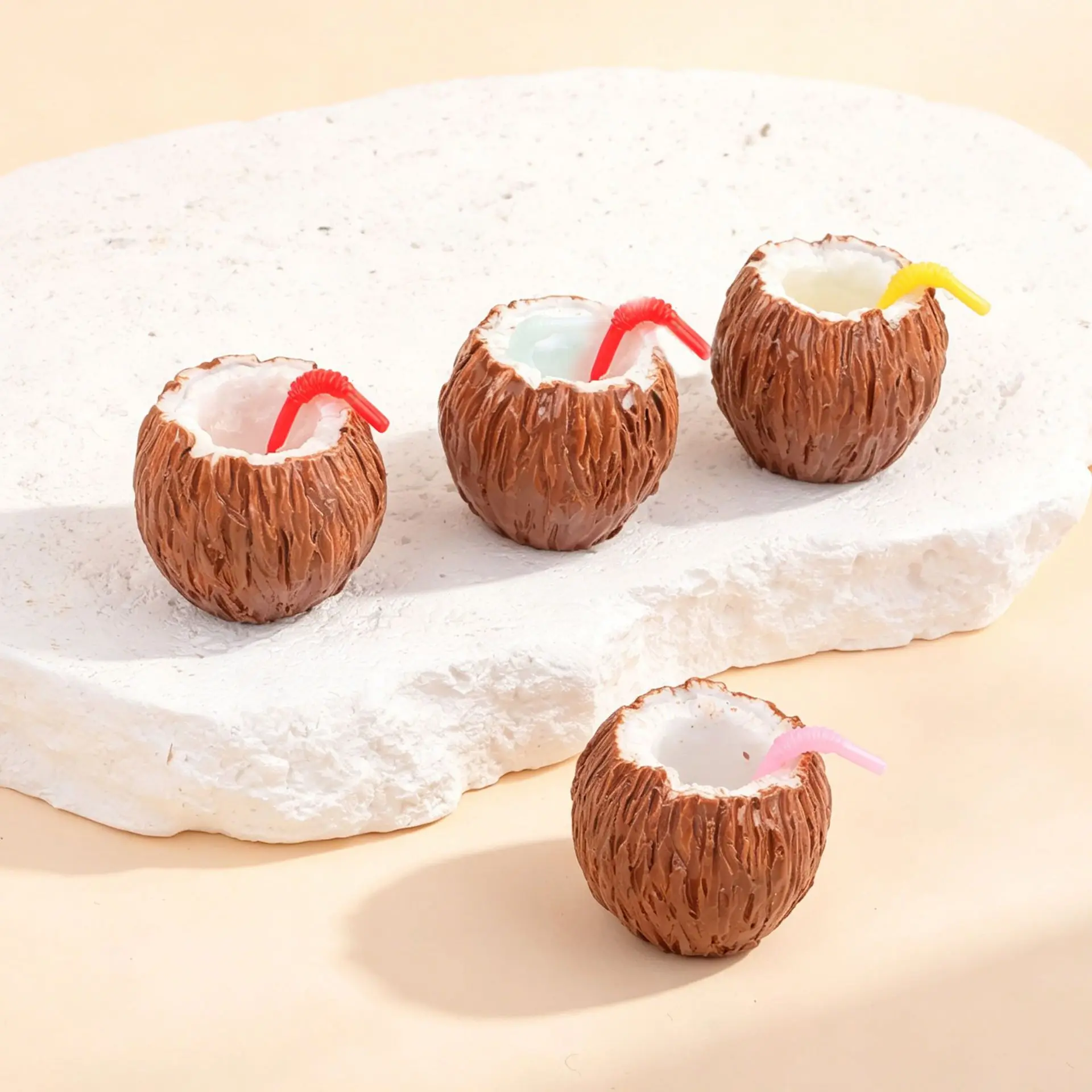 3pcs Mini Coconut with Straw Dessert Model Cute Miniature Food Coconut Resin Accessory DIY Dollhouse Decoration Craft Ornament