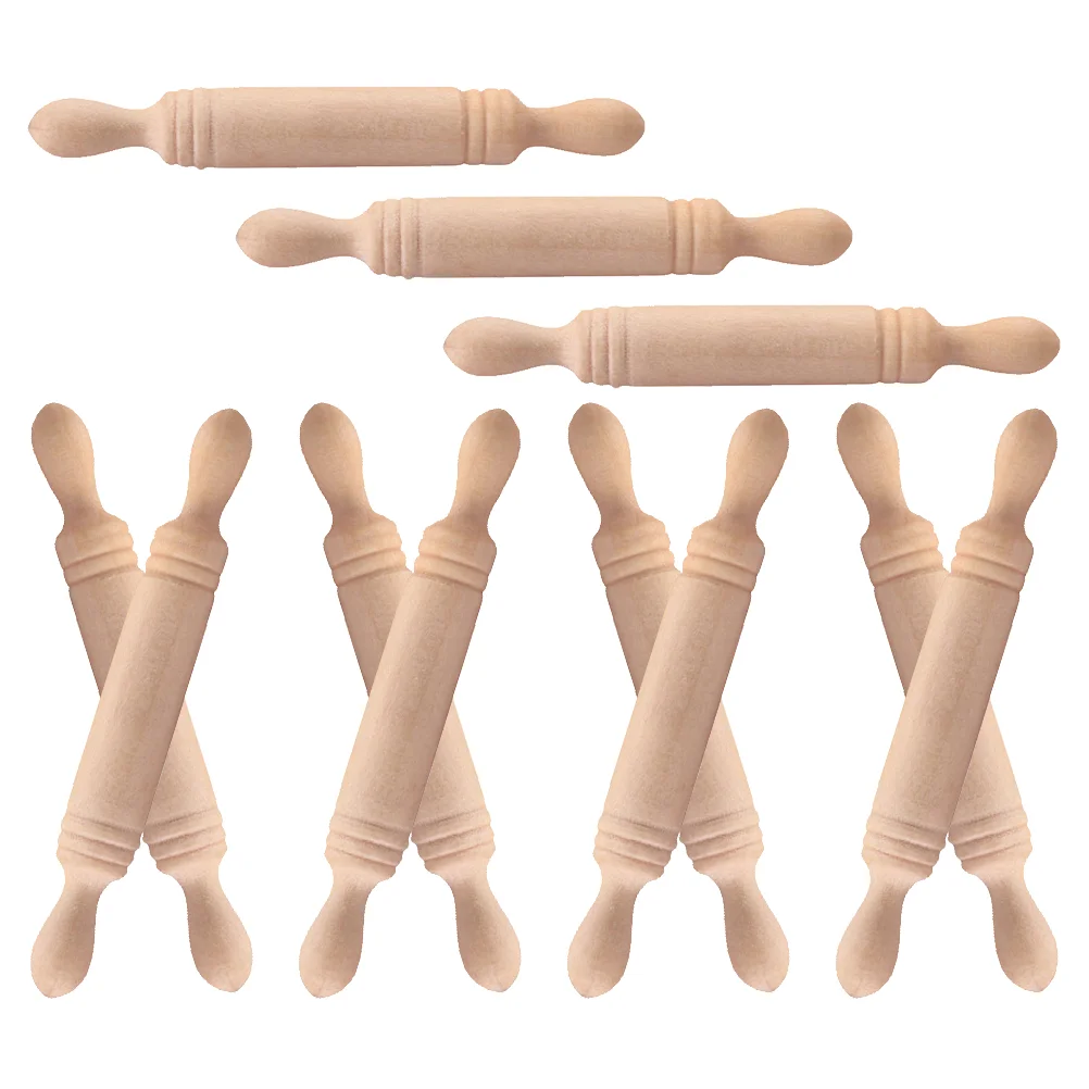 11 Pcs Wooden Rolling Pin Child Mini Decorative Kitchen Toy Miniature Tiny Roller