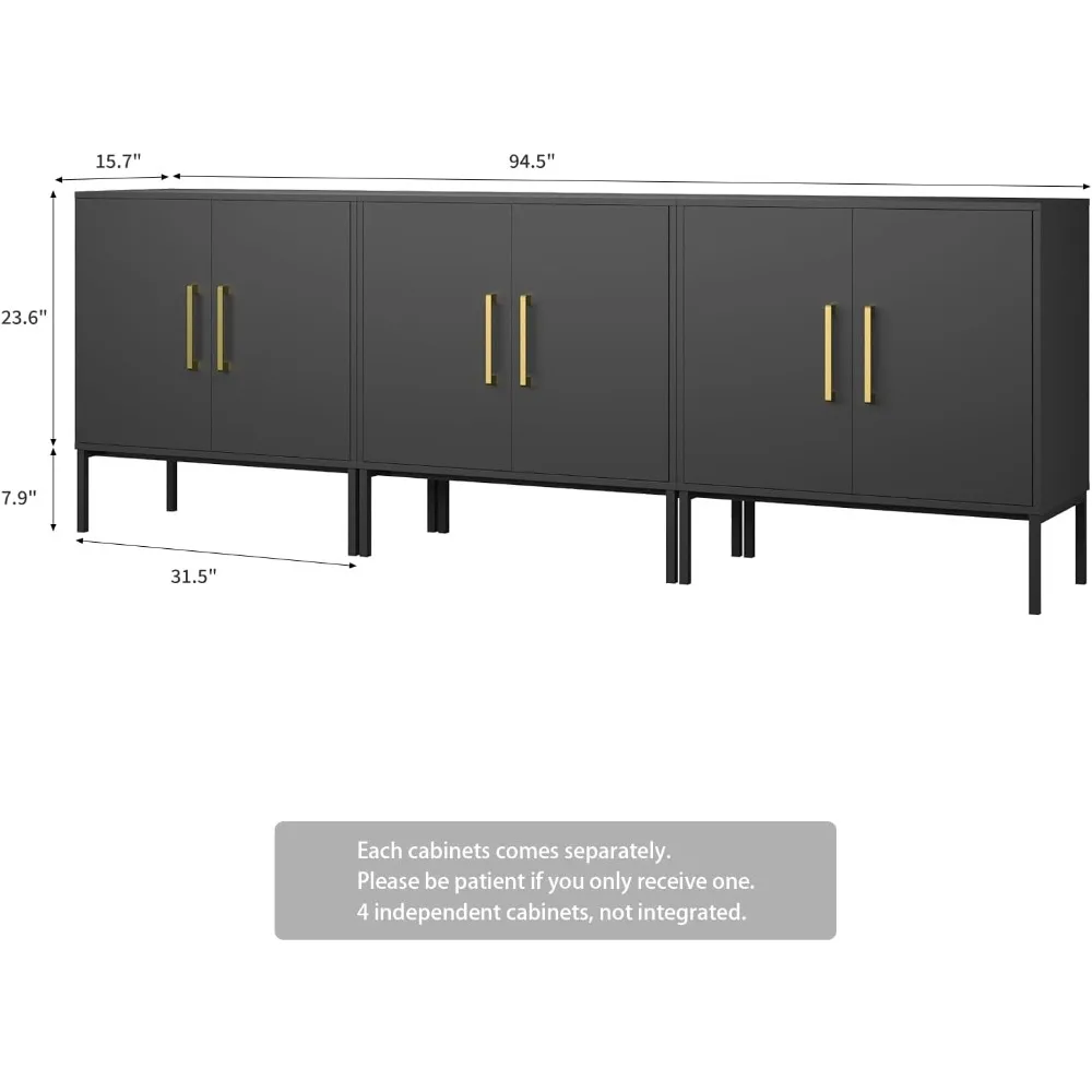 Lemari Penyimpanan dengan Pintu, Set Isi 3, Lemari Prasmanan Modern dengan Penyimpanan, Prasmanan Bufet Dapur, Kabinet Aksen Kayu Hitam f