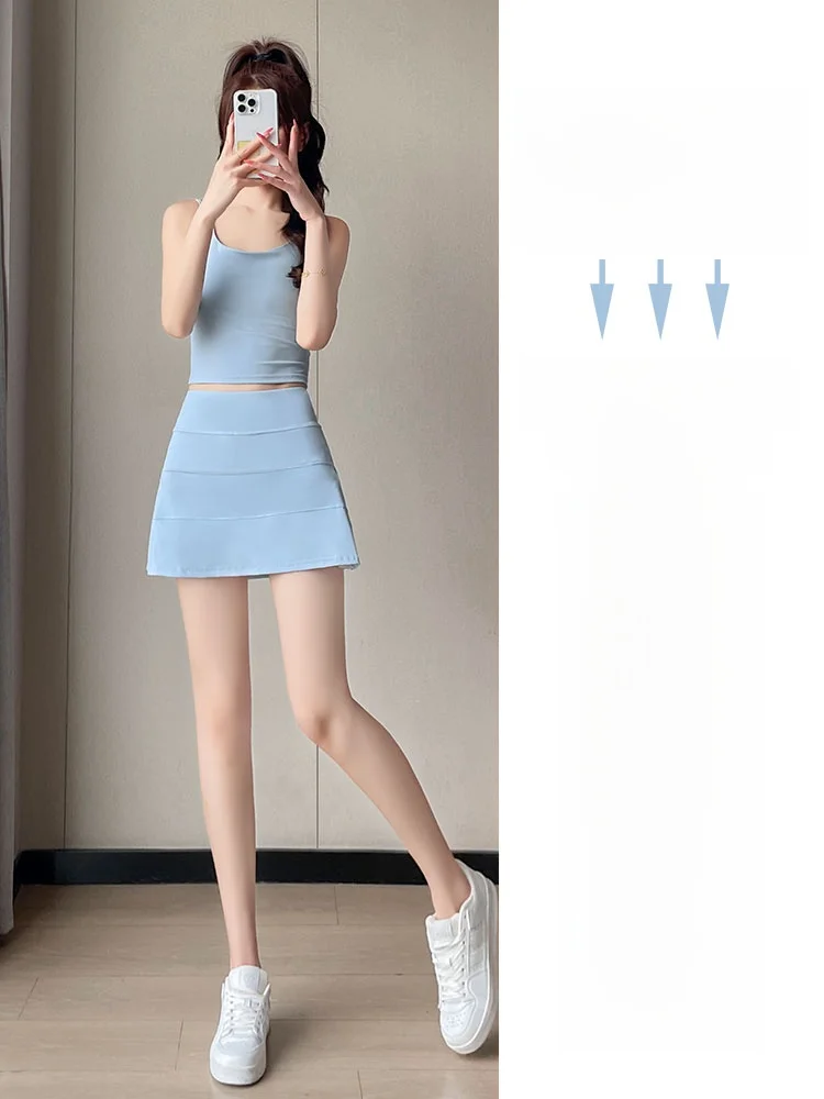 レディーススポーツウェアフィットネステニスセット速乾性スカートランニングトップベストサマー2025新作スリムバドミントンウェア