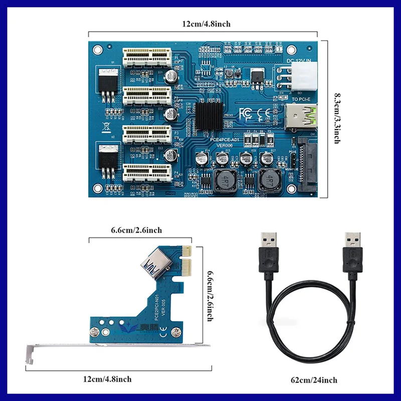 1 To 4 Port PCI Express Switch Multiplier PCI-E X1 To 4PCI-E X16 Expansion Kit  HUB 6Pin Sata USB Riser Card for BTC Miner Minin