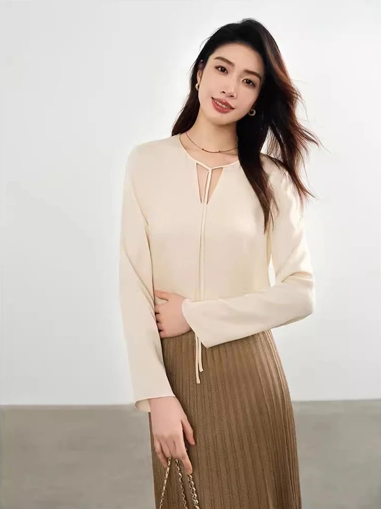 

Ningxia jian TH Authentic Source Desktop Same Product 2m Heavyweight Silk irt with Sa Ele Sle Long Sve V-Ne