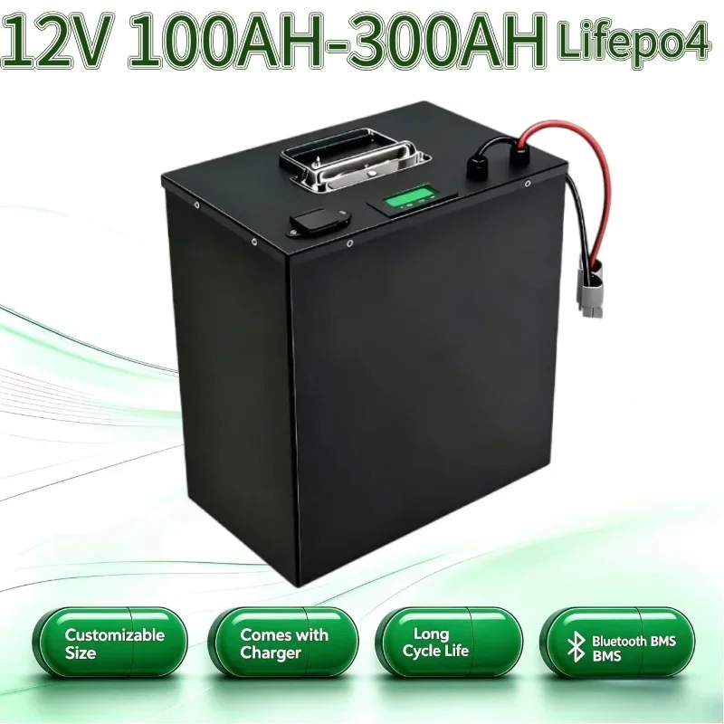 12V LiFePO4 Battery 80Ah 100Ah 180Ah 200Ah 300Ah, Built-in BMS Lithium Iron Phosphate Battery, Energy Storage Battery for Off-Gr