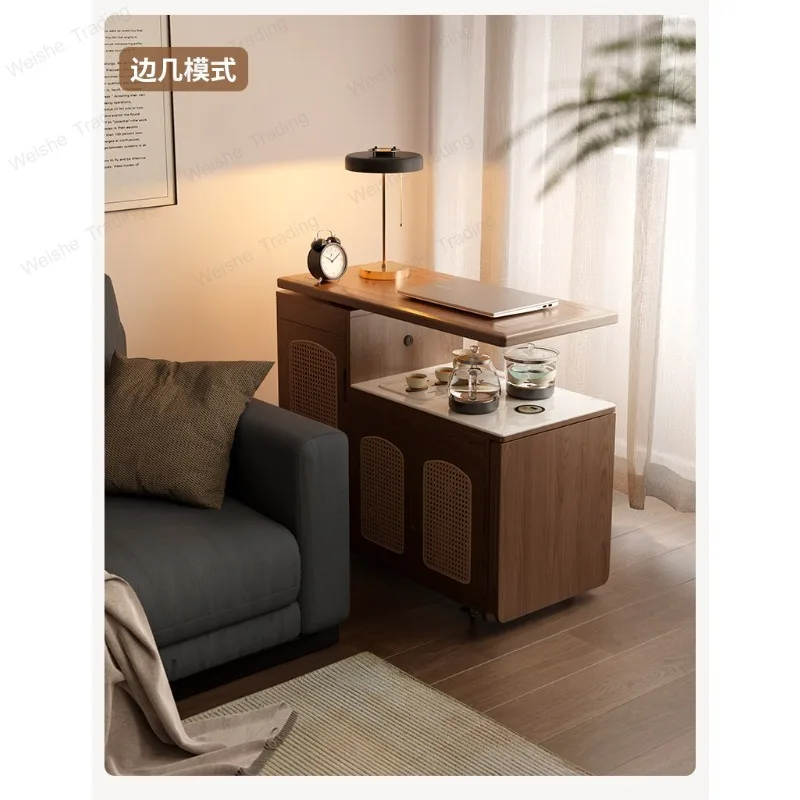 

Mobile Household small cart Solid wood coffee Rock slab tea table Kettle integrated embedded