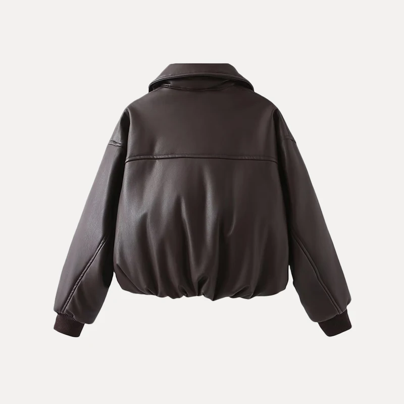 

Z 2025 New Faion Ele Thiened Protein Leather Cotton Jaet Women's Clothing Zipper Sle Commute Loose Fit Long ...