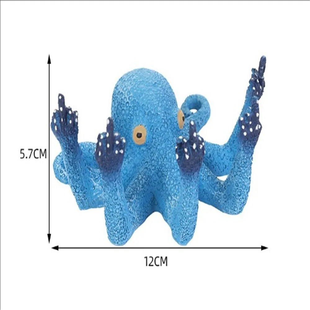 

Hot selling simulation vertical middle finger octopus sculpture luminous octopus 3D desktop decoration resin handicraft ornament