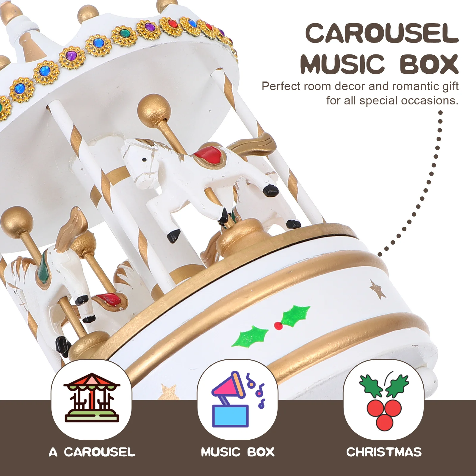 

1Pcs Carousel Wooden Music Box Fine Craft Desktop Decoration Romantic Birthday Holiday Gift Melody Box Desk Ornament