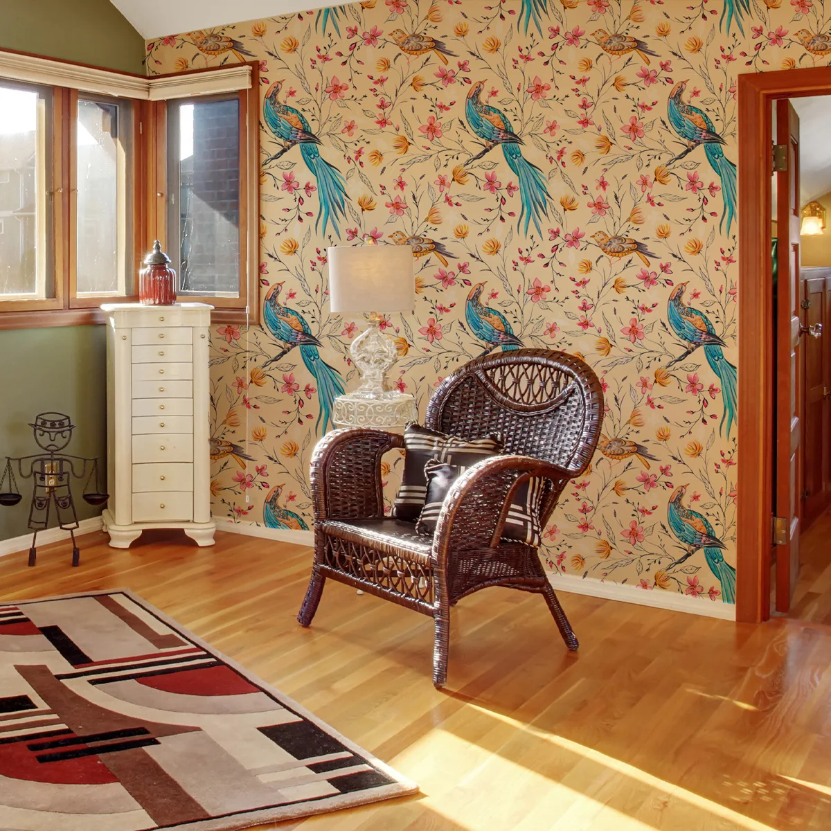 Vintage Floral Wallpaper Blossom Branches Bird Flower Peel and Stick Contact Paper Self Adhesive Wall Paper for Bedroom Walls