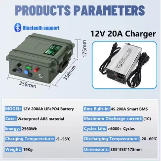 12V LiFePO4 100Ah 200Ah 140Ah 24V Accu Pack Draagbaar USB PD 2560Wh 6000+ Cycli Bluetooth BMS 12.8V Lithium Batterij EU Voorraad