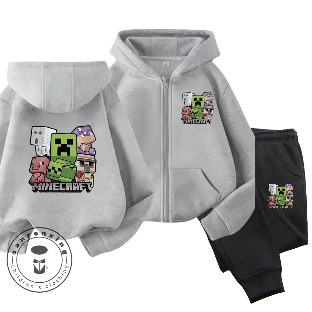 Minecraft Children Spring Spring Net Red Printed Zipper Hoodie + Pants 3-14 Years Old Boys and Girls Set Children\'s Clothing