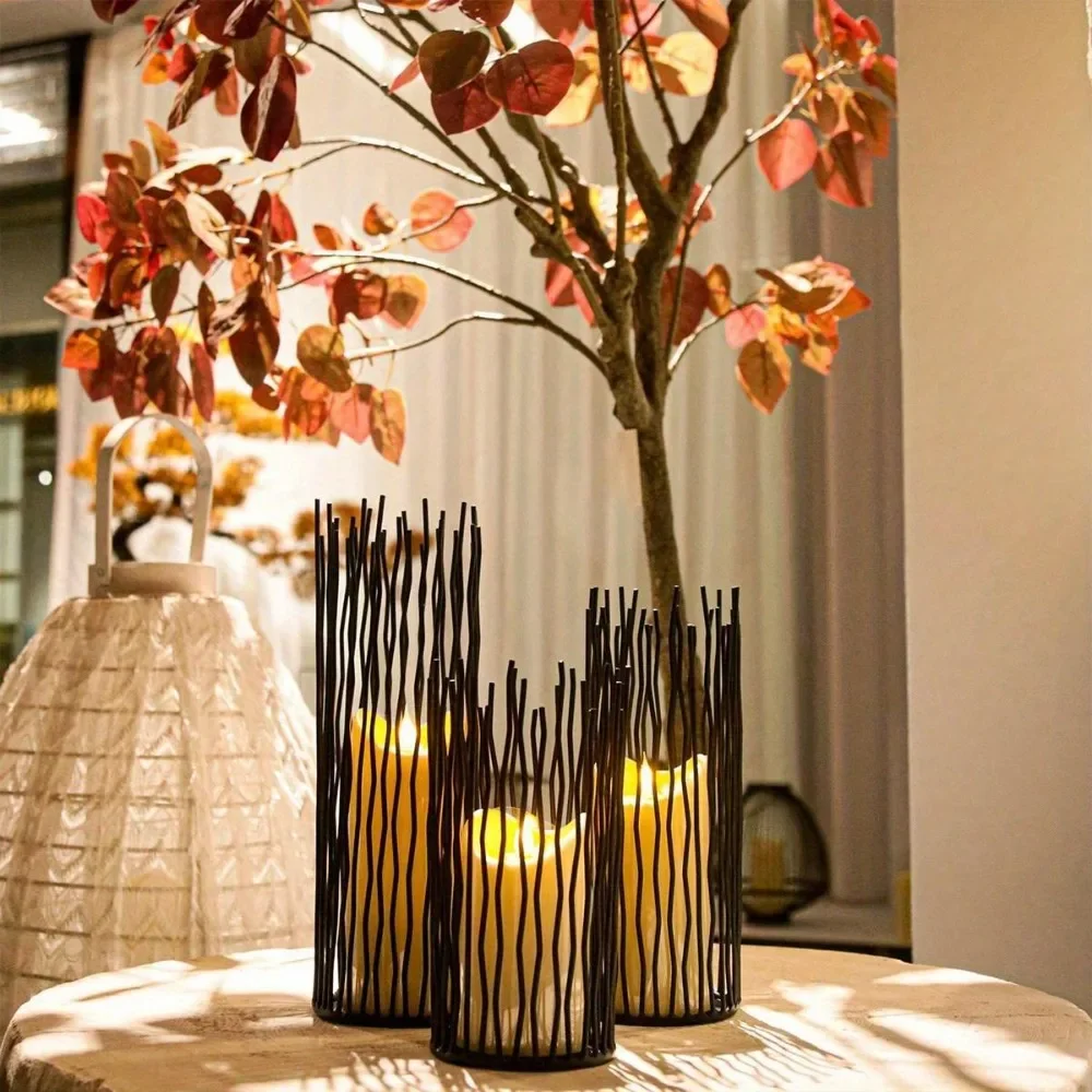 Black Metal Wire Candle Holders Irregular Striped Candlestick Modern Home Table Decor Wedding Party Centerpieces Candle Lantern